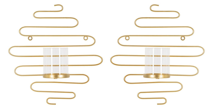 Set 2 Portacandele da Parete 33x10x34 cm in Metallo Oro