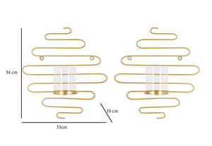 Set 2 Portacandele da Parete 33x10x34 cm in Metallo Oro