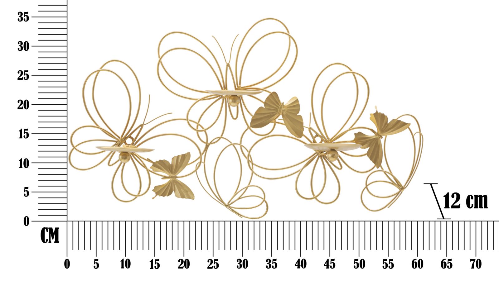 Portacandele da Parete 3 Posti 61x12x34 cm Farfalle in Metallo Oro