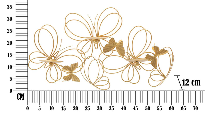 Portacandele da Parete 3 Posti 61x12x34 cm Farfalle in Metallo Oro