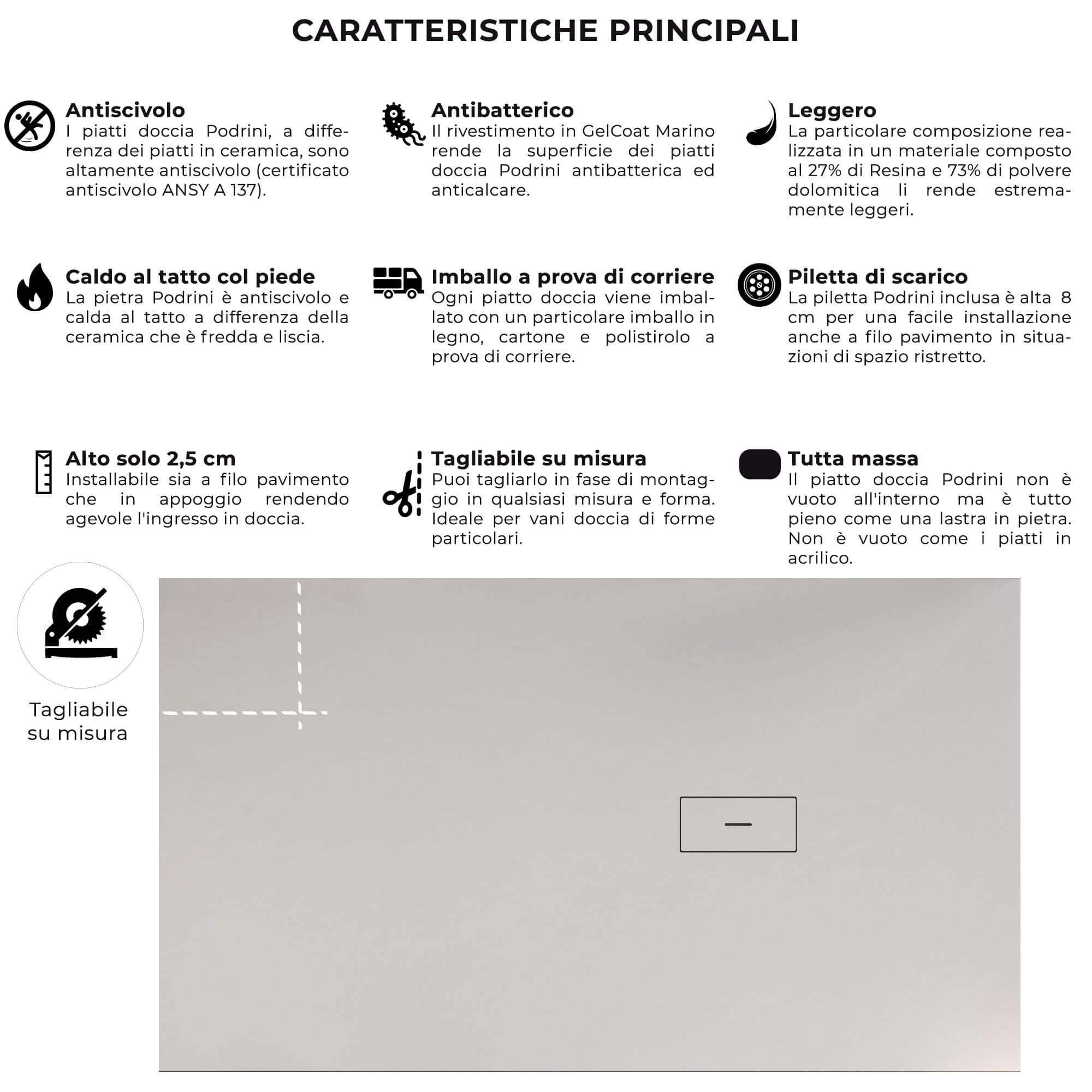 Piatto Doccia in Pietra Bonussi Manila Bianco 70x70 cm