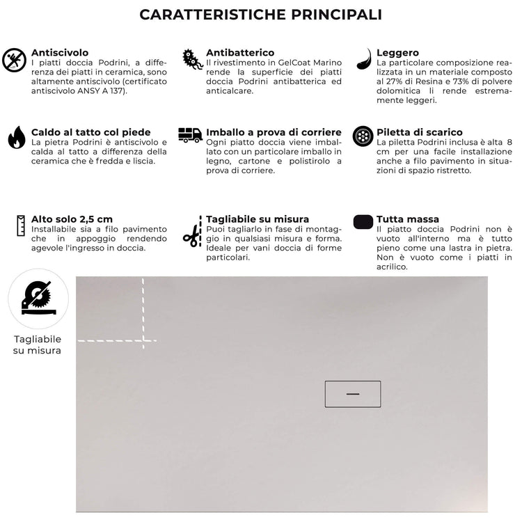 Piatto Doccia in Pietra Bonussi Manila Bianco 70x70 cm