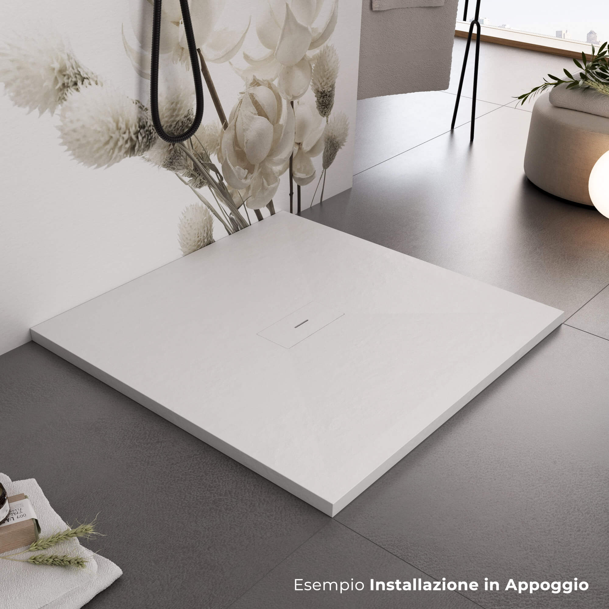 Piatto Doccia in Pietra 90x90 cm Bonussi Manila Bianco