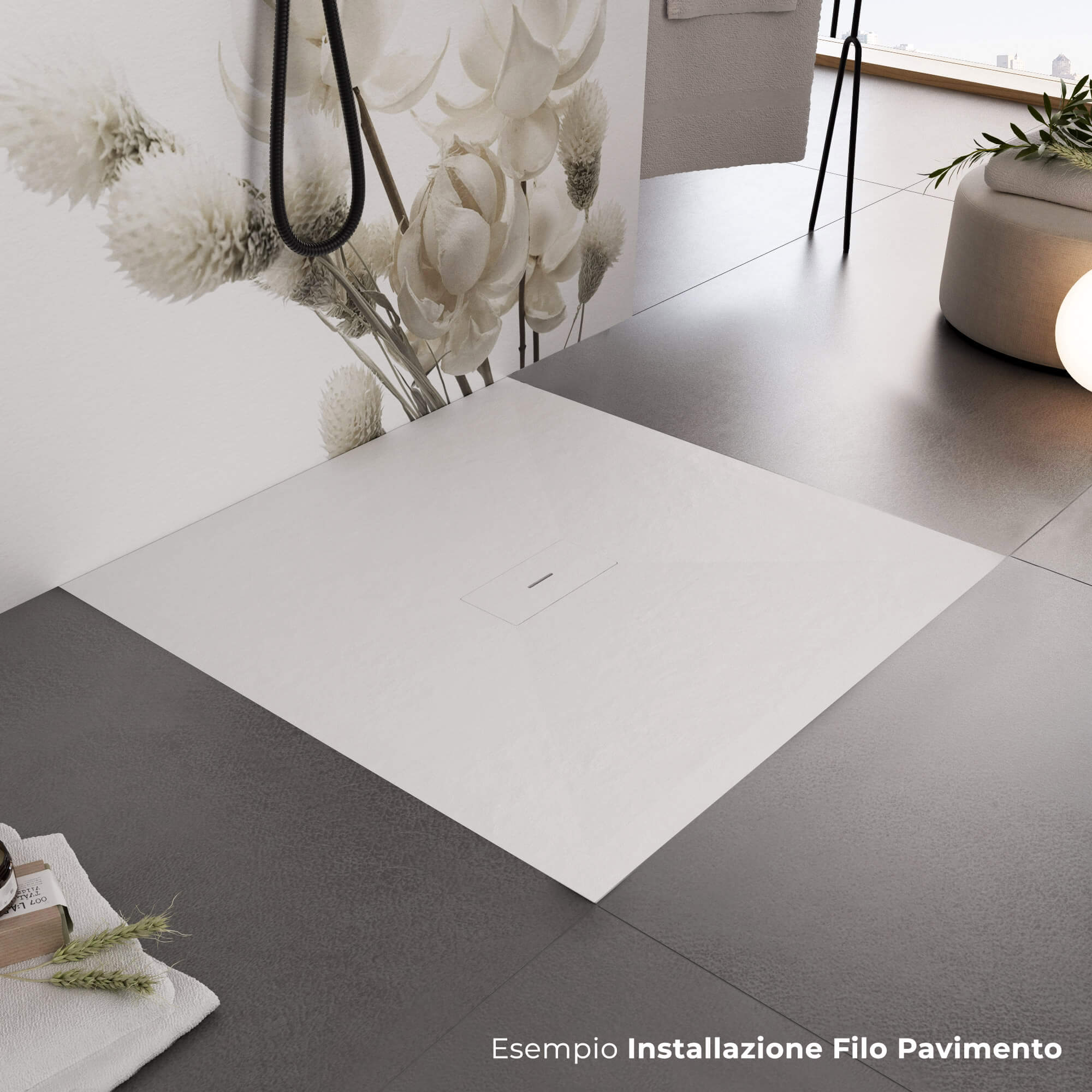 Piatto Doccia in Pietra 90x90 cm Bonussi Manila Bianco