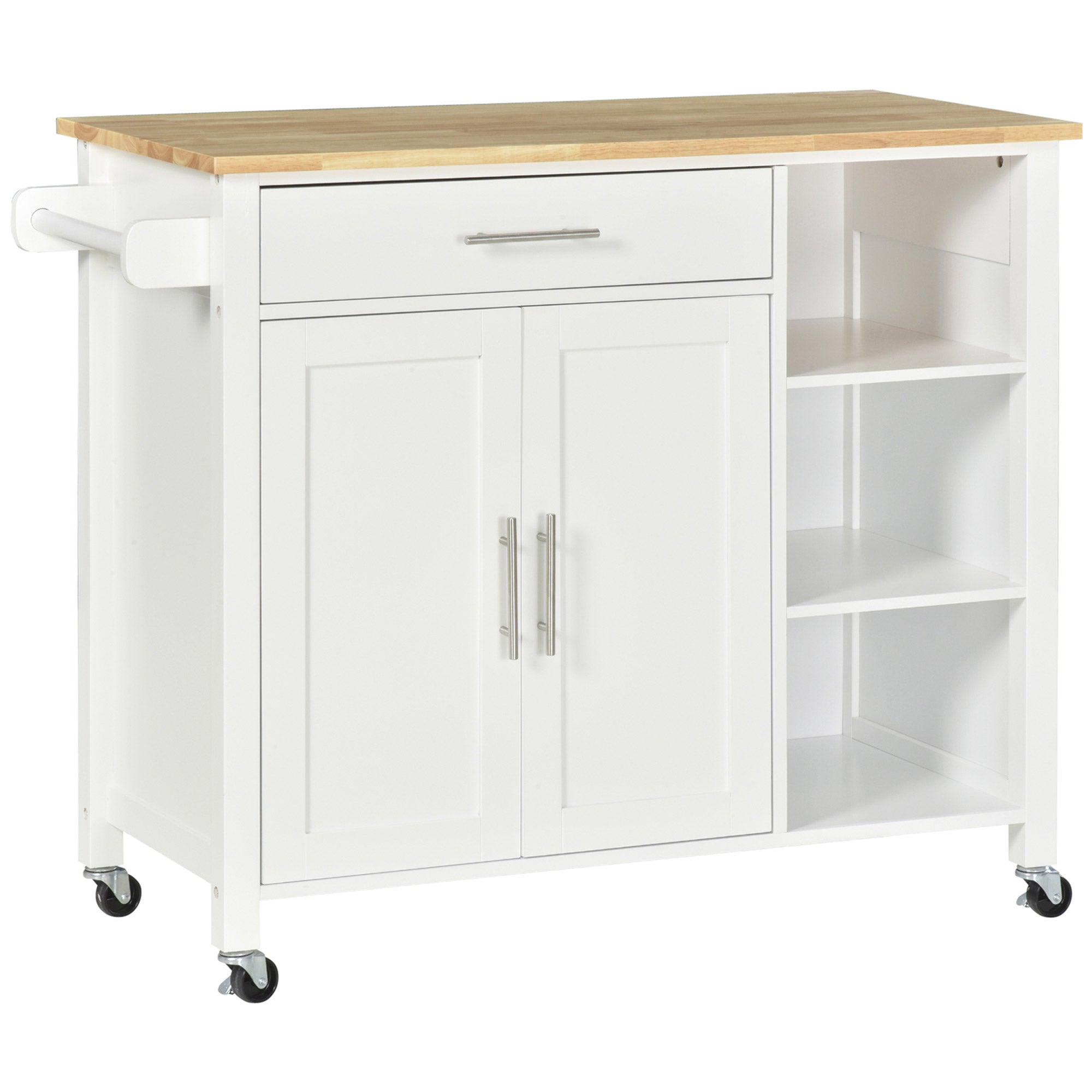 Mobiletto Carrello da Cucina 107,5x48x89 cm con Ruote in Legno MDF  Bianco