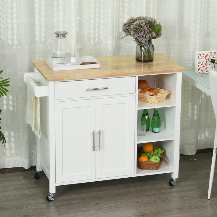 Mobiletto Carrello da Cucina 107,5x48x89 cm con Ruote in Legno MDF  Bianco