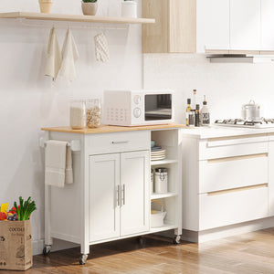 Mobiletto Carrello da Cucina 107,5x48x89 cm con Ruote in Legno MDF  Bianco