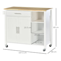 Mobiletto Carrello da Cucina 107,5x48x89 cm con Ruote in Legno MDF  Bianco