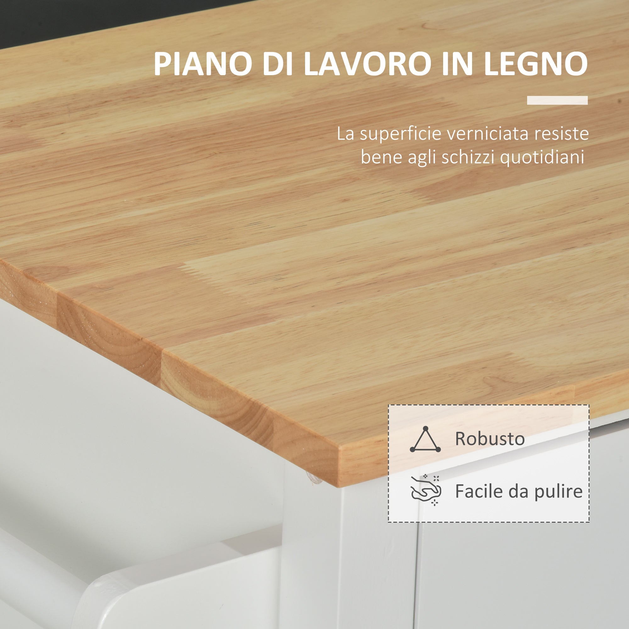 Mobiletto Carrello da Cucina 107,5x48x89 cm con Ruote in Legno MDF  Bianco