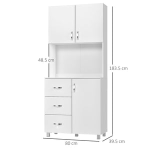 Credenza 2 Armadietti 1 Ripiano 3 Cassetti 80x39,5x193,5 cm in Legno  Bianca