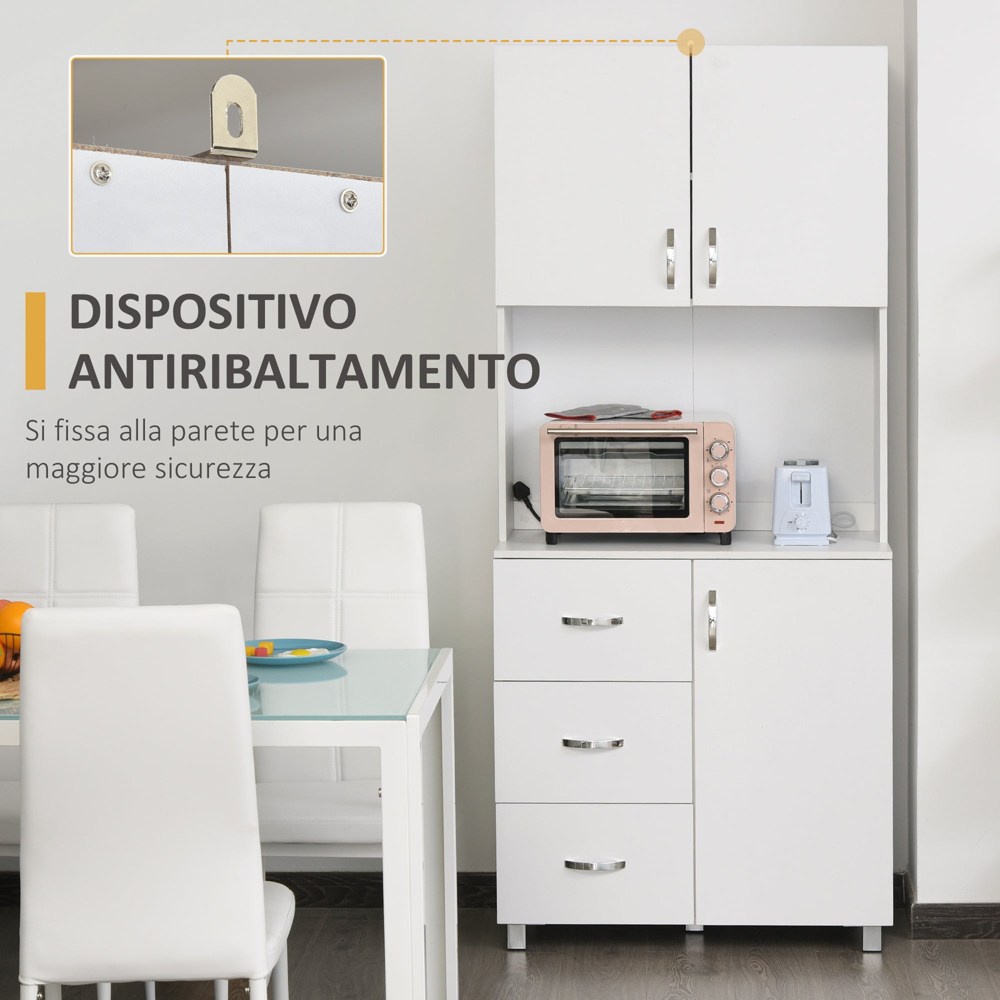 Credenza 2 Armadietti 1 Ripiano 3 Cassetti 80x39,5x193,5 cm in Legno  Bianca