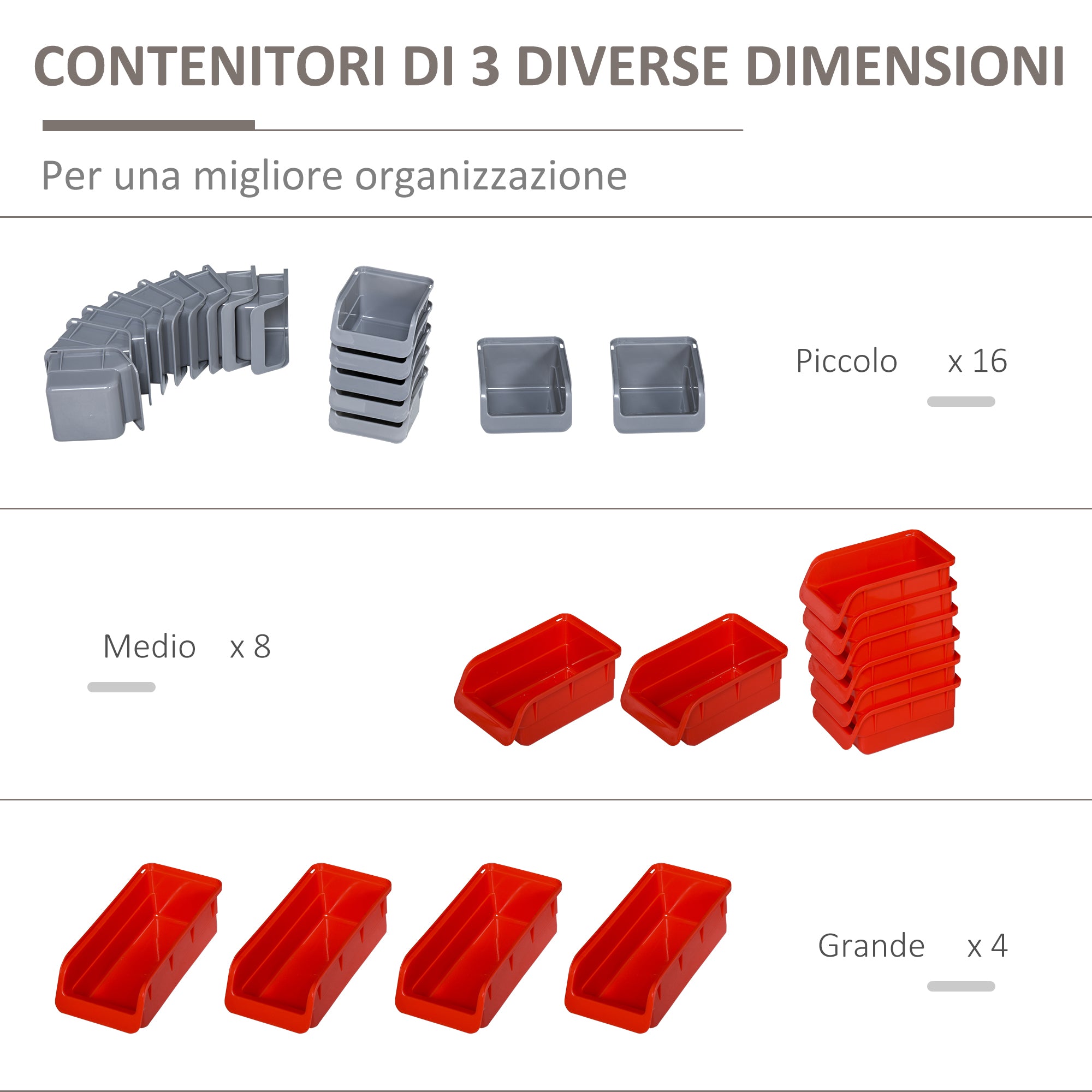 Pannello Porta Attrezzi da Parete 44 Pezzi 63,5x22,5x95,5 cm  Grigio e Rosso