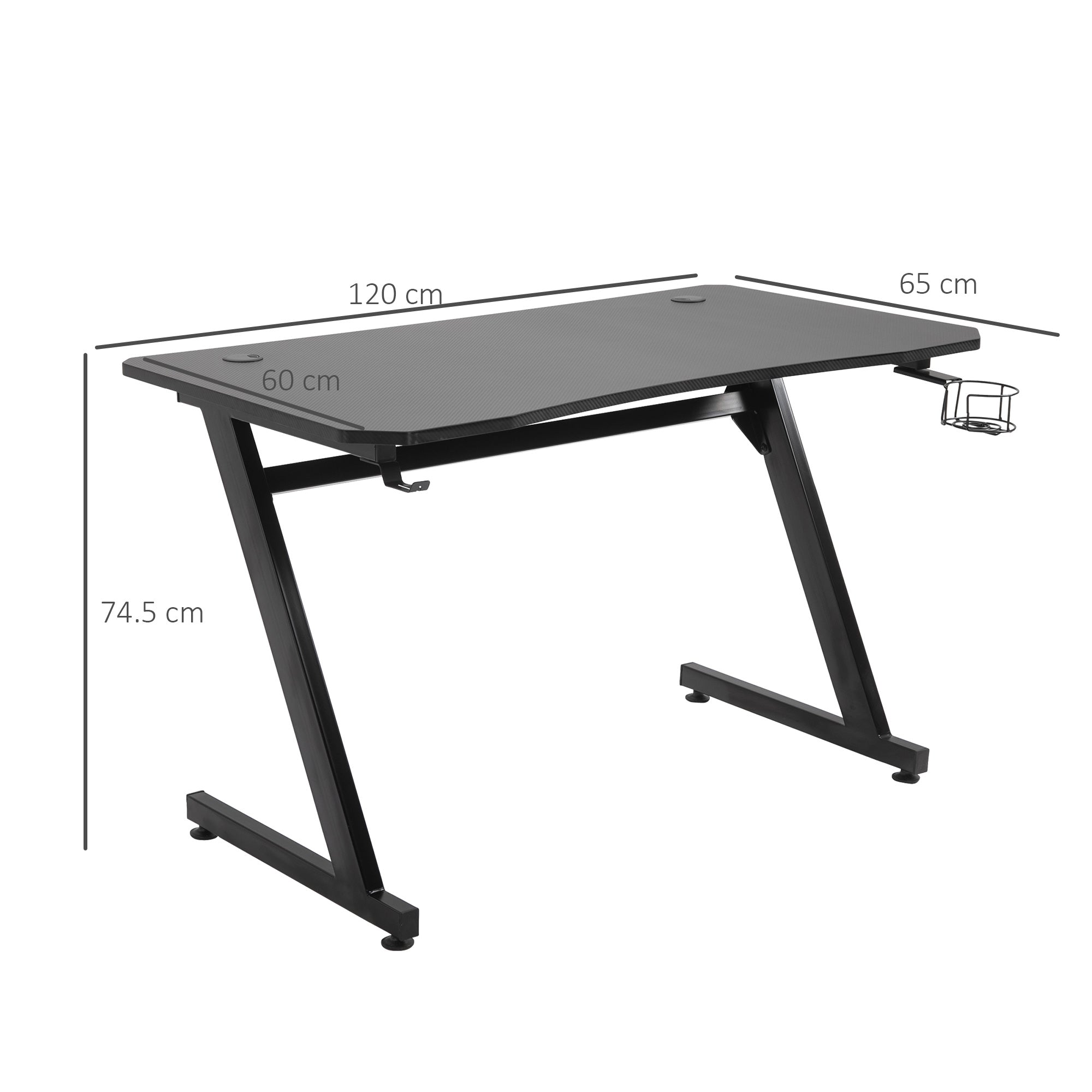 Scrivania Gaming 120x65x74,5 cm in MDF e Acciaio Nera