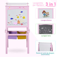 Lavagna per Bambini 3 in 1 con Cavalletto in Legno  Rosa