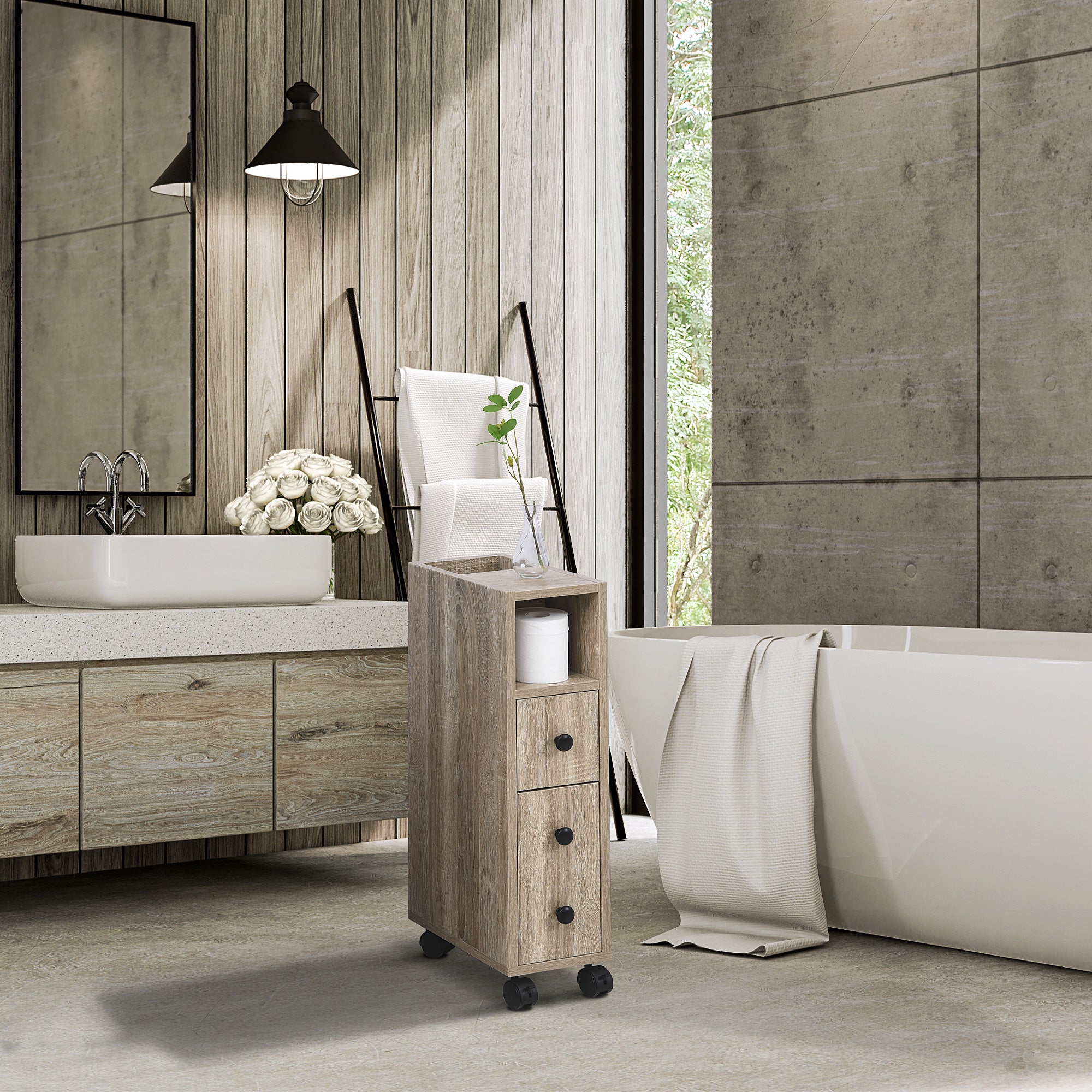 Mobiletto a Colonna da Bagno 18x30x68,5 cm in Legno  Rovere