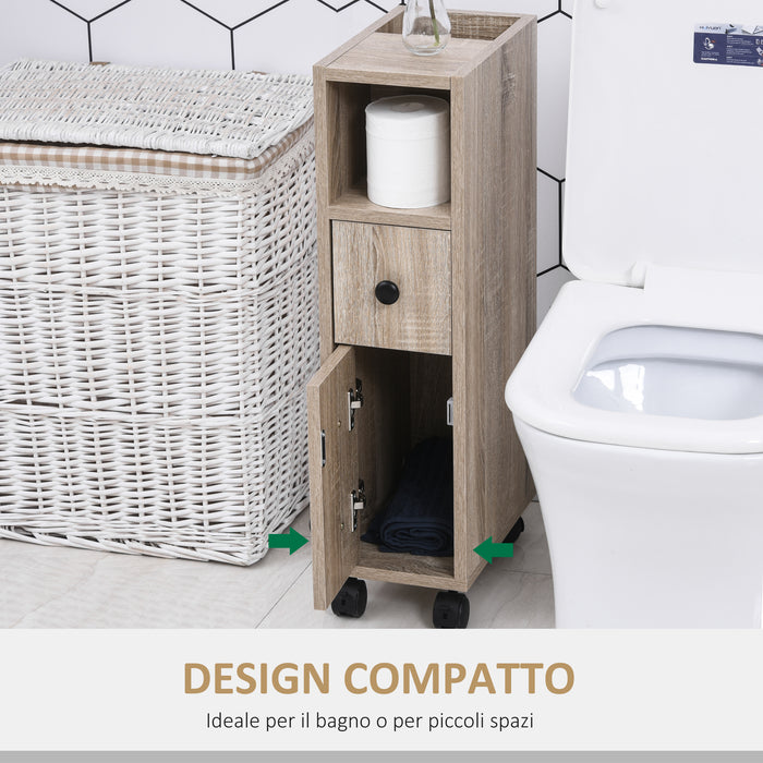 Mobiletto a Colonna da Bagno 18x30x68,5 cm in Legno  Rovere