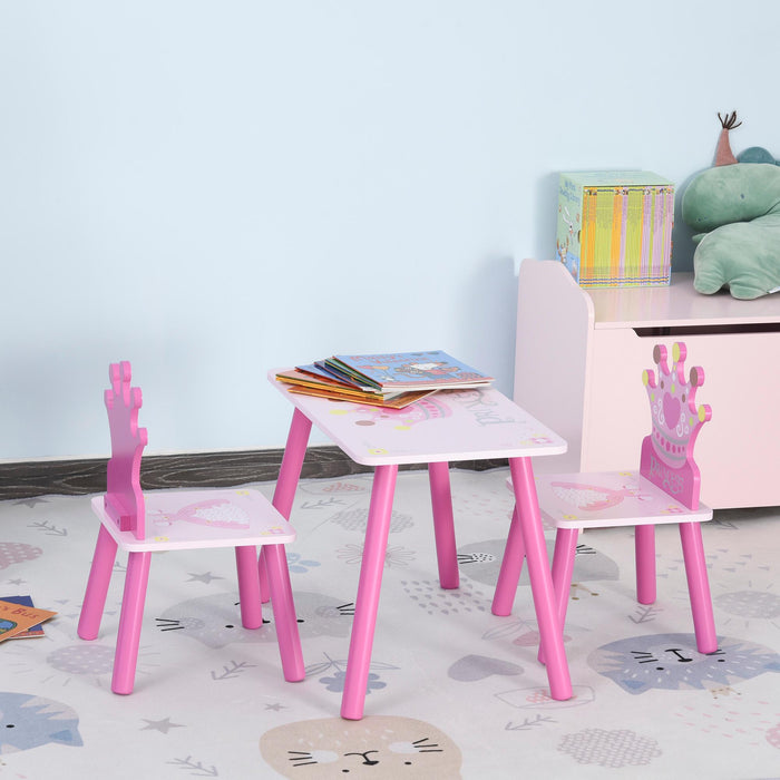 Set Tavolino e 2 Sedie per Bambini in Legno  Rosa