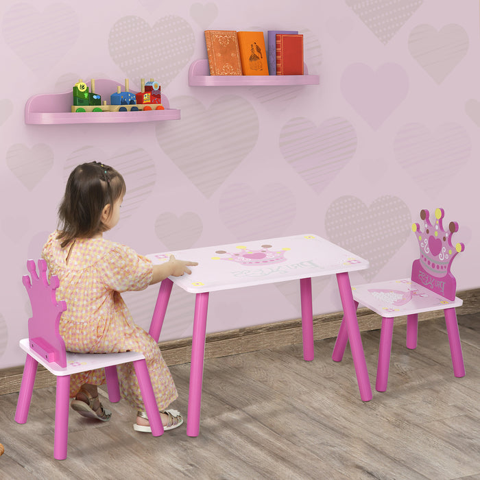 Set Tavolino e 2 Sedie per Bambini in Legno  Rosa