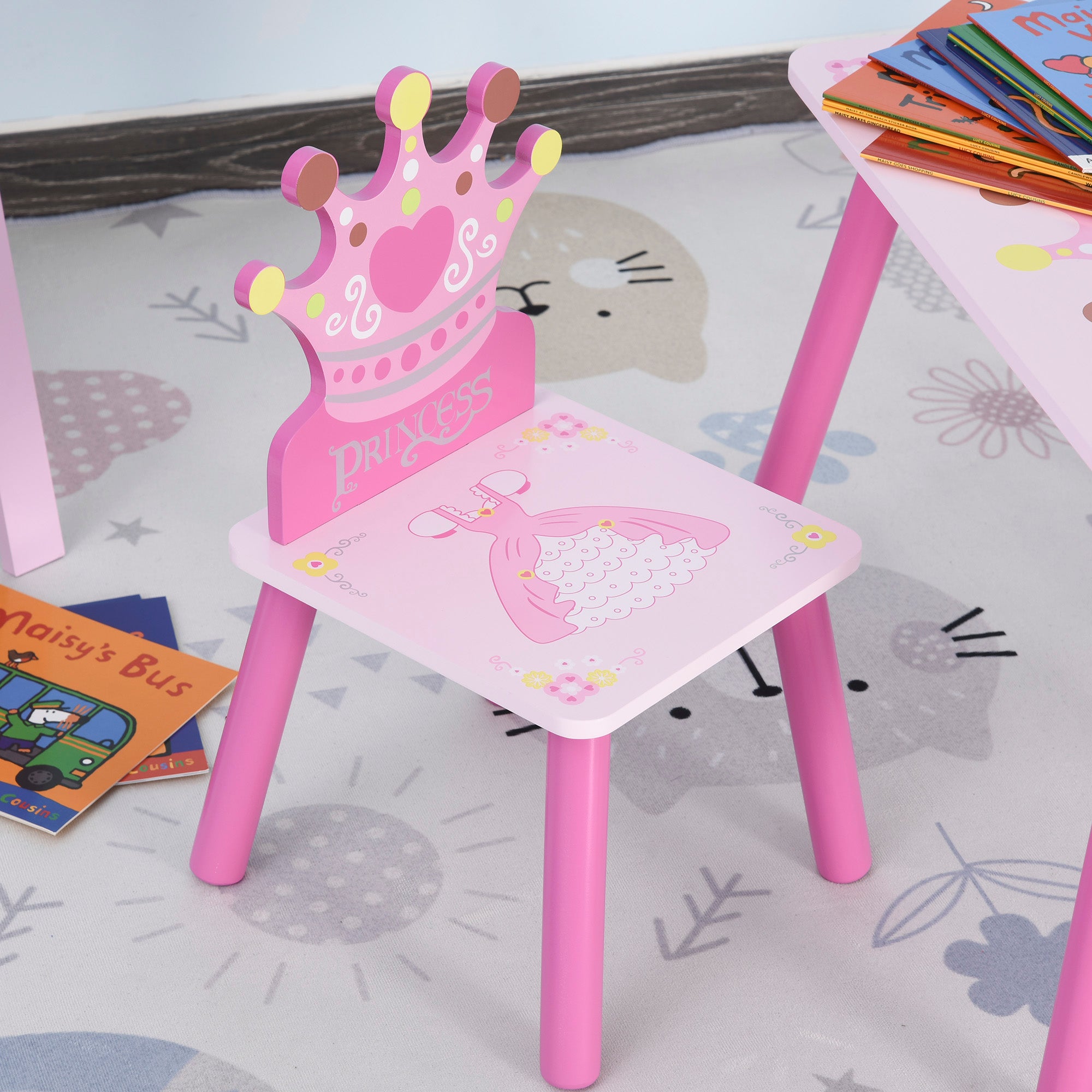 Set Tavolino e 2 Sedie per Bambini in Legno  Rosa