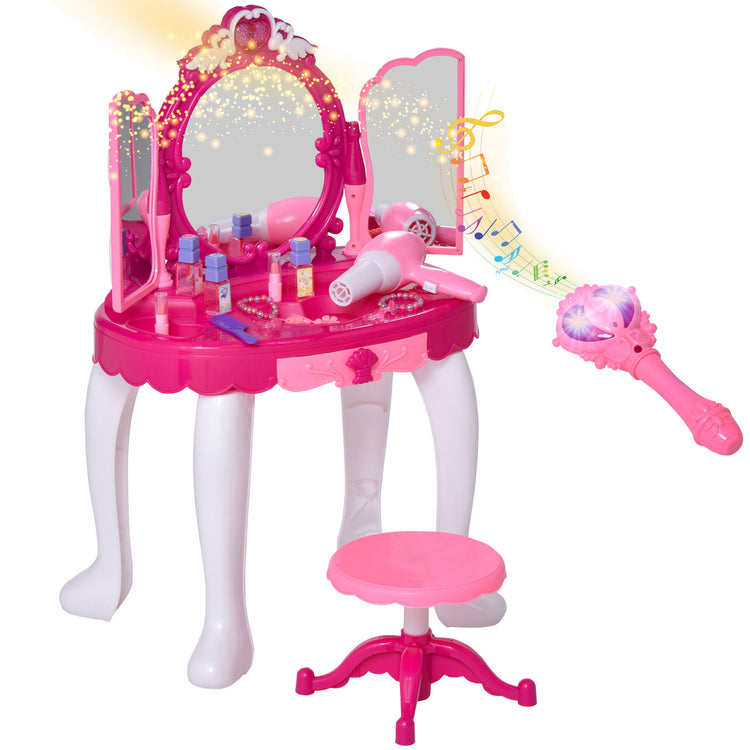 Postazione Trucco Specchiera Giocattolo per Bambini con Sgabello e Accessori  Rosa