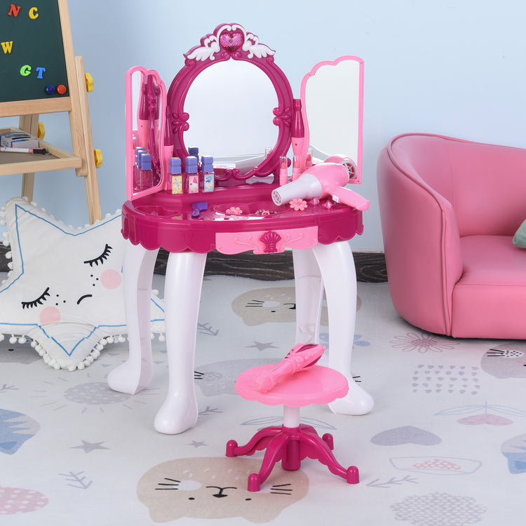 Postazione Trucco Specchiera Giocattolo per Bambini con Sgabello e Accessori  Rosa