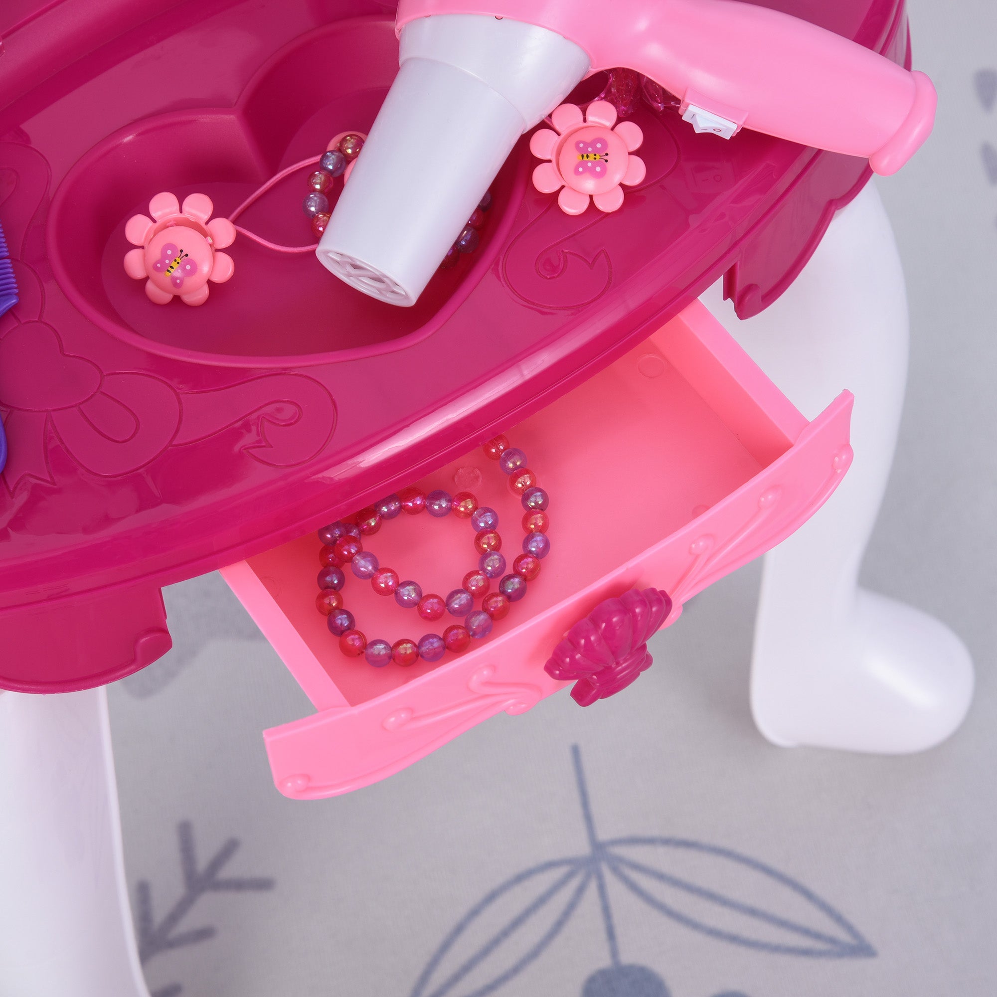 Postazione Trucco Specchiera Giocattolo per Bambini con Sgabello e Accessori  Rosa