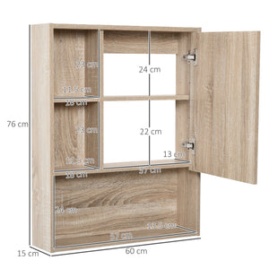 Specchio Armadietto da Bagno 60x15x76 cm Pensile con Scaffali  Rovere