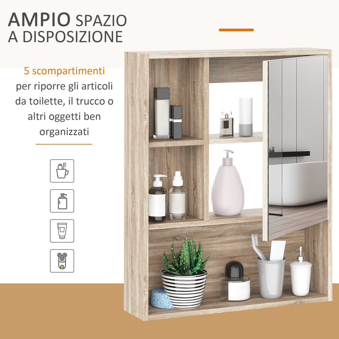 Specchio Armadietto da Bagno 60x15x76 cm Pensile con Scaffali  Rovere