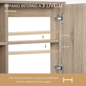 Specchio Armadietto da Bagno 60x15x76 cm Pensile con Scaffali  Rovere