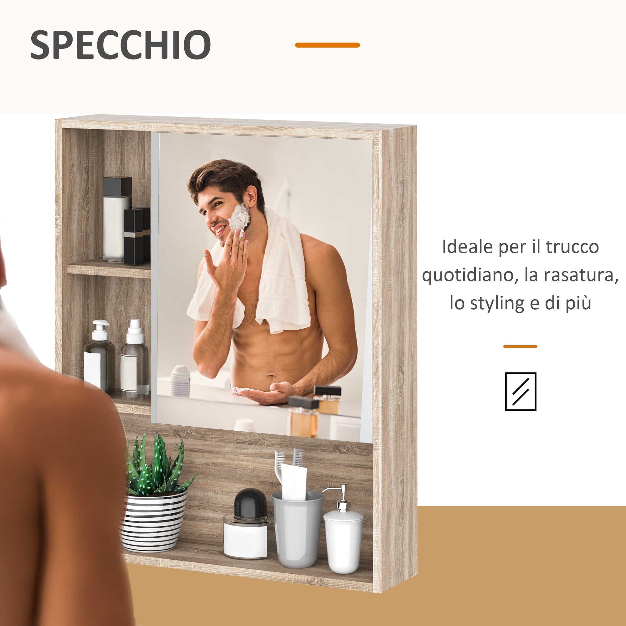 Specchio Armadietto da Bagno 60x15x76 cm Pensile con Scaffali  Rovere