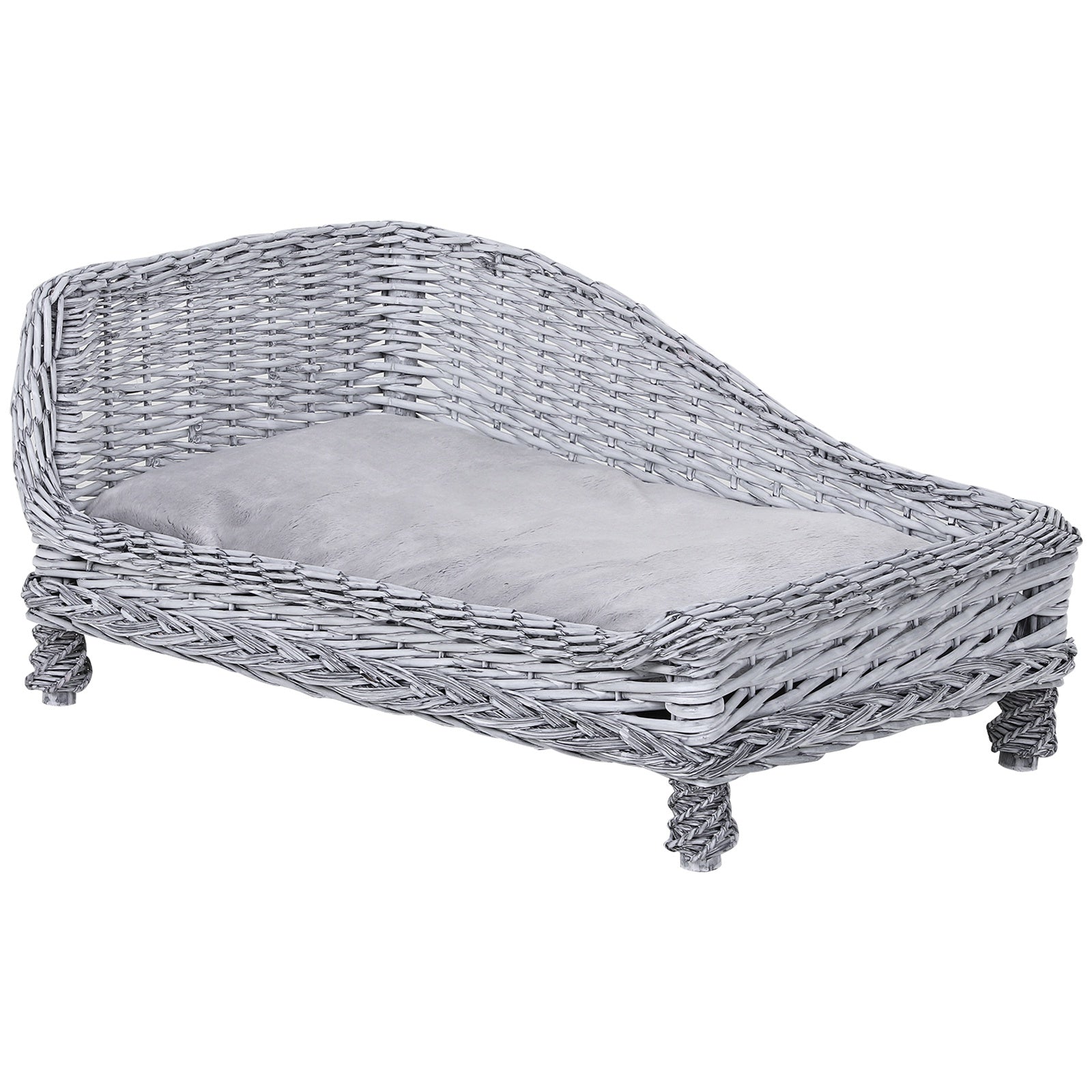 Cuccia Chaise Longue per Animali Domestici 69x42x33 cm in Vimini  Grigia