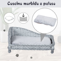 Cuccia Chaise Longue per Animali Domestici 69x42x33 cm in Vimini  Grigia