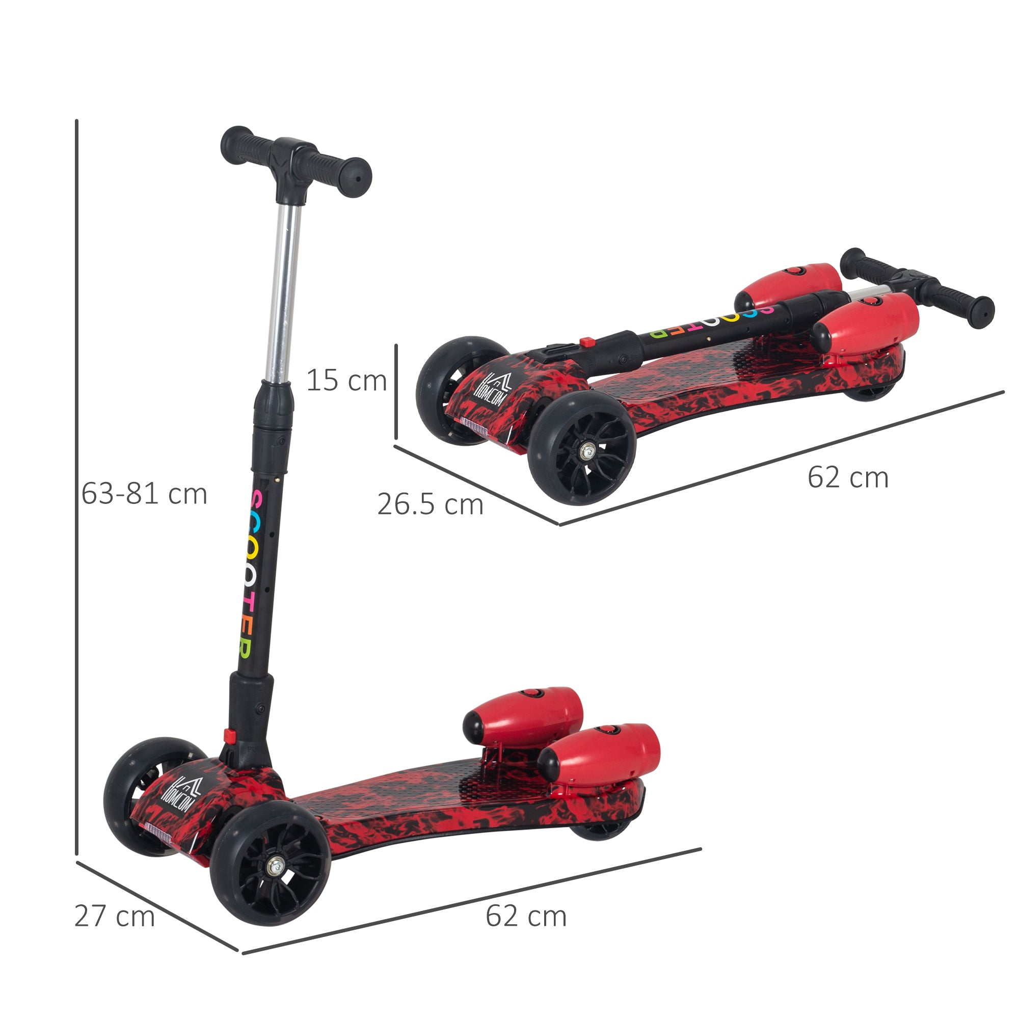 Monopattino 3 Ruote Pieghevole per Bambini Max 50 Kg  Rosso