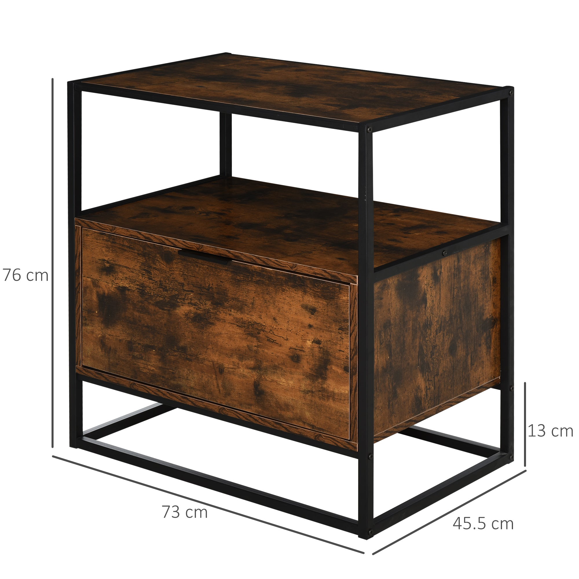 Mobile Credenza 1 Cassetto 73x45,5x76 cm in Legno e Metallo  Nera