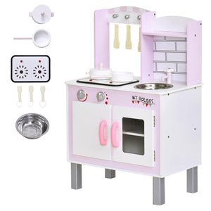 Cucina Giocattolo per Bambini 55x30x80 cm in Pino e MDF con Accessori  Rosa