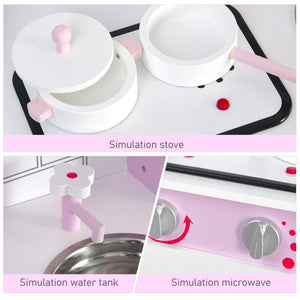 Cucina Giocattolo per Bambini 55x30x80 cm in Pino e MDF con Accessori  Rosa