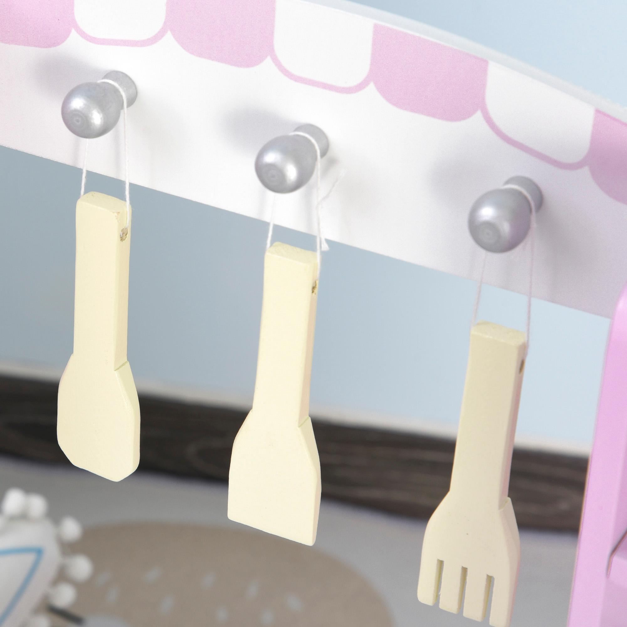 Cucina Giocattolo per Bambini 55x30x80 cm in Pino e MDF con Accessori  Rosa