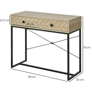 Tavolo Consolle per Ingresso 2 Cassetti 90x35x76 cm in Legno e Metallo