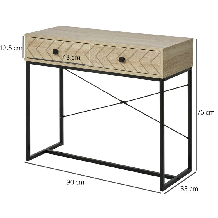 Tavolo Consolle per Ingresso 2 Cassetti 90x35x76 cm in Legno e Metallo