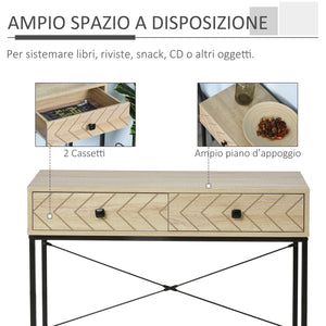 Tavolo Consolle per Ingresso 2 Cassetti 90x35x76 cm in Legno e Metallo