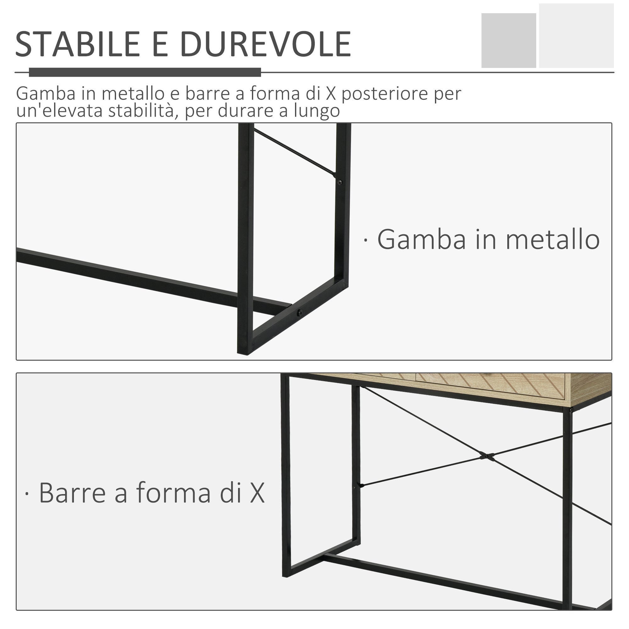 Tavolo Consolle per Ingresso 2 Cassetti 90x35x76 cm in Legno e Metallo