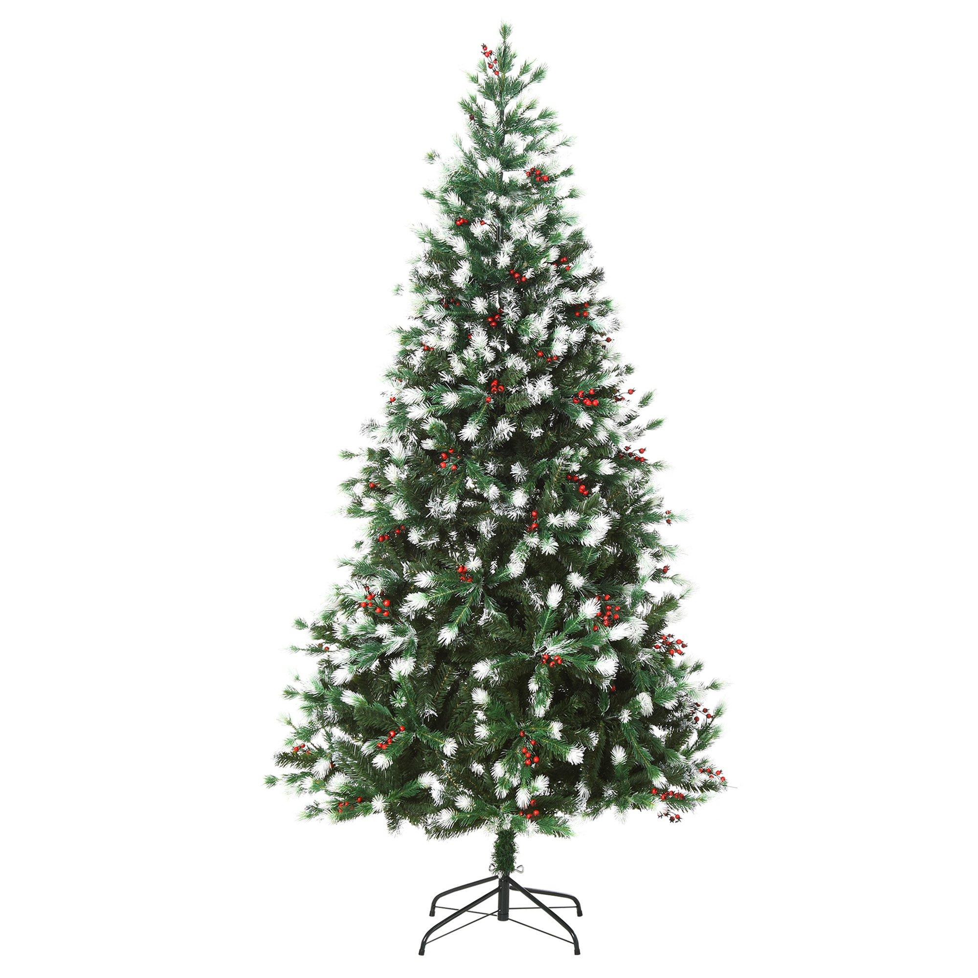 Albero di Natale Artificiale Innevato 180 cm 836 Rami con Bacche Rosse  Pino Verde