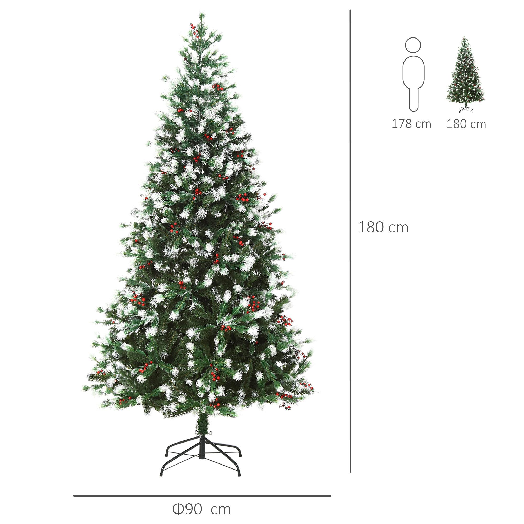 Albero di Natale Artificiale Innevato 180 cm 836 Rami con Bacche Rosse  Pino Verde