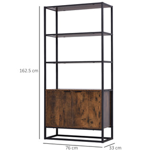 Libreria 3 Ripiani 2 Ante 76x33x162,5 cm in Legno e Metallo  Nero