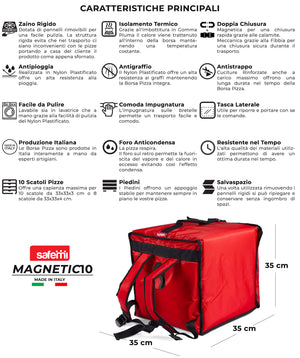 Zaino Termico Rigido Magnetico Porta Pizze da Asporto 10 Cartoni Safemi Magnetic 10 Rosso