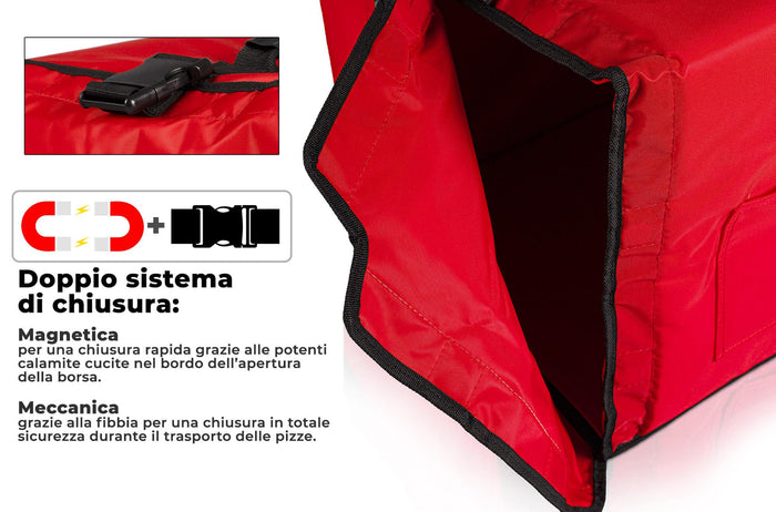 Zaino Termico Rigido Magnetico Porta Pizze da Asporto 10 Cartoni Safemi Magnetic 10 Rosso