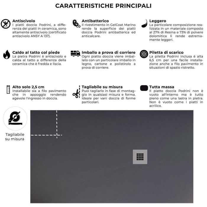 Piatto Doccia in Pietra 75x80 cm Bonussi Ardesia Everest Antracite