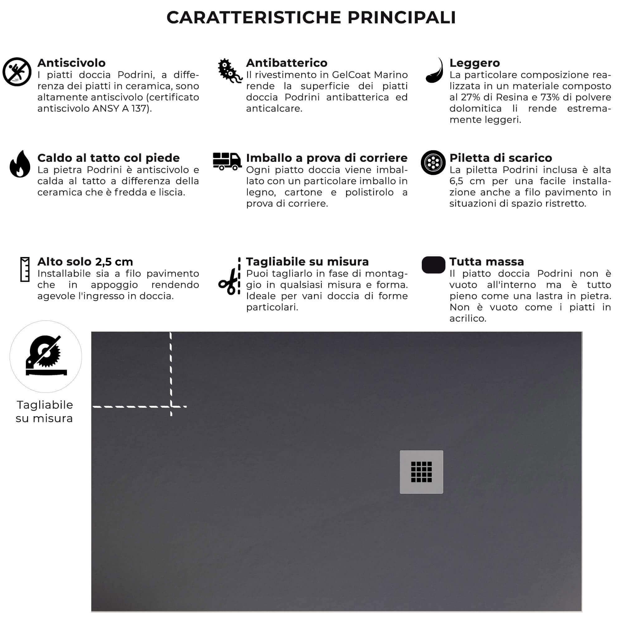 Piatto Doccia in Pietra 75x110 cm Bonussi Ardesia Everest Antracite