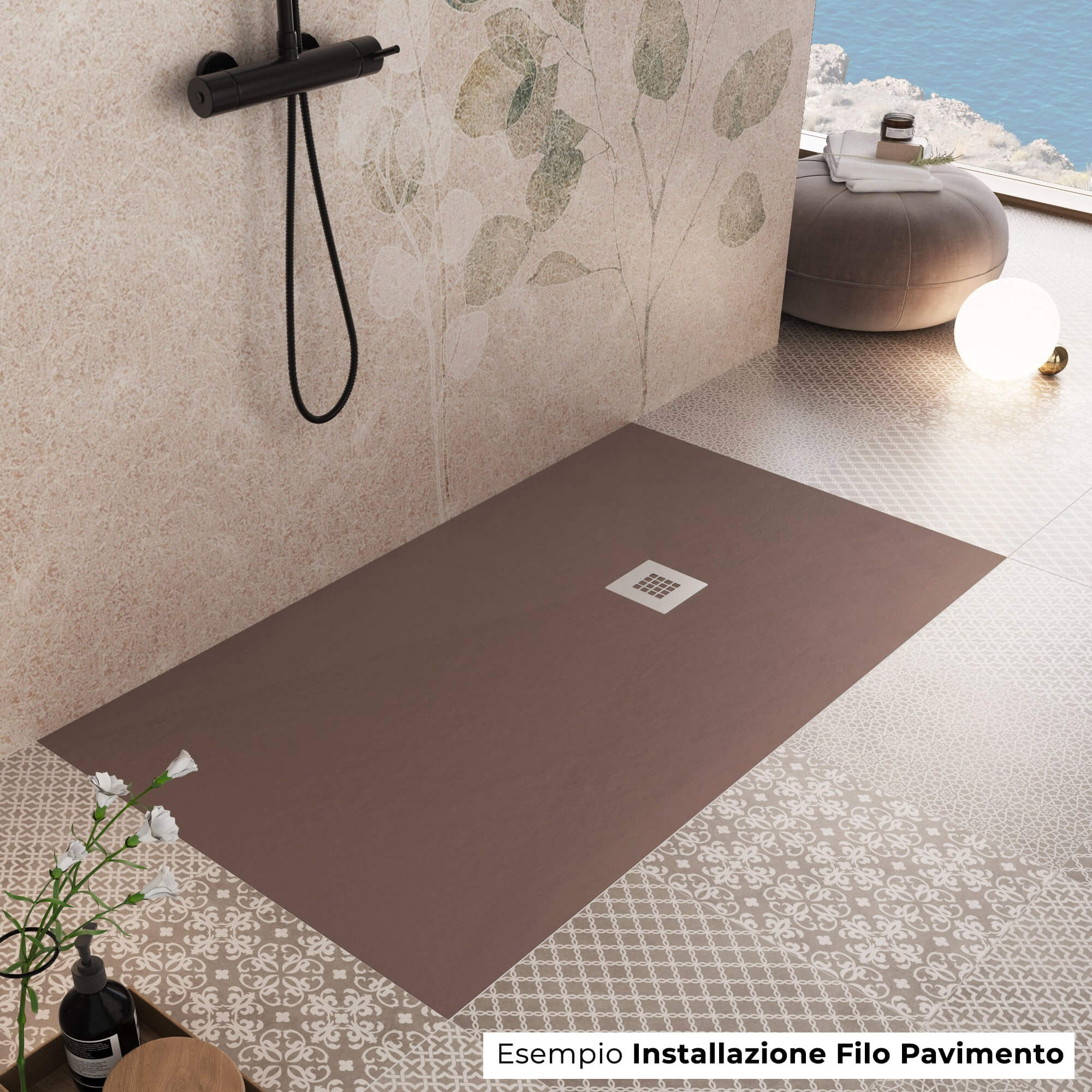 Piatto Doccia in Pietra 70x70 cm Bonussi Ardesia Everest Marrone