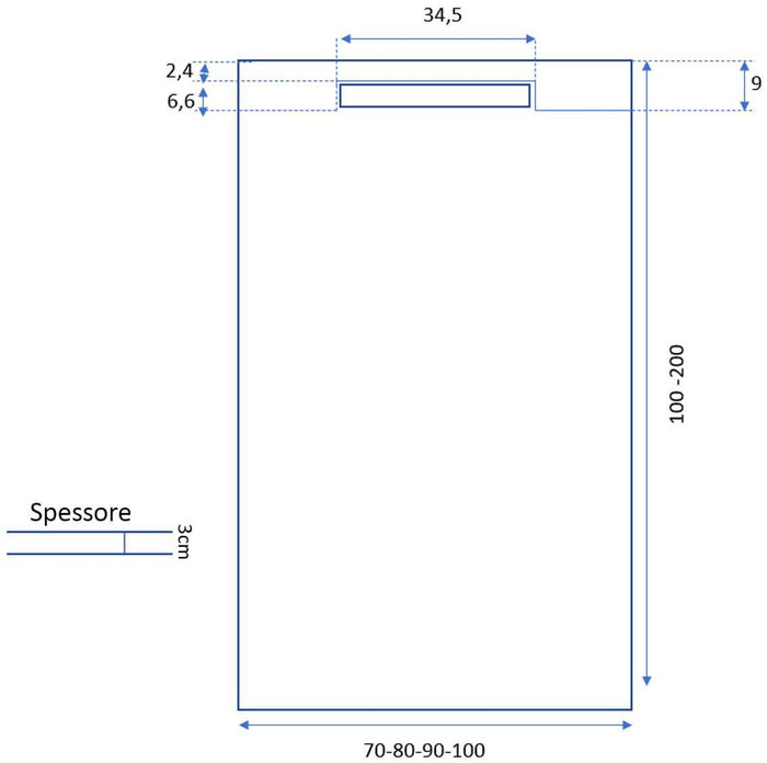 Piatto Doccia in Pietra 70x110 cm Bonussi Ardesia Calcutta Antracite